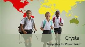  Presentation with school kids - Colorful presentation design enhanced with front of colorful world map backdrop and a  colored foreground