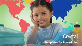  Presentation with front desk - Cool new presentation design with front of colorful world backdrop and a  colored foreground