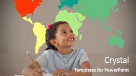  Presentation with front desk - Beautiful slide set featuring front of colorful world backdrop and a  colored foreground