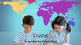  Presentation with front desk - Theme having front of colorful world background and a  colored foreground