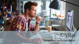  Presentation with front office - Presentation theme featuring front of computer in office background and a light blue colored foreground