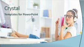  Presentation with computer music - Slide set with front of computer monitor background and a sky blue colored foreground