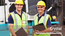  Presentation with warehouse - Theme consisting of front of container forklift background and a tawny brown colored foreground