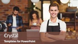  Presentation with customers - Slide deck enhanced with front of customers at coffee background and a tawny brown colored foreground