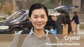  Presentation with young college student diagnosis of chlamydia - Beautiful PPT layouts featuring front of dormitory at college backdrop and a coral colored foreground