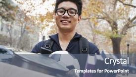  Presentation with college - Amazing PPT theme having front of dormitory at college backdrop and a ocean colored foreground