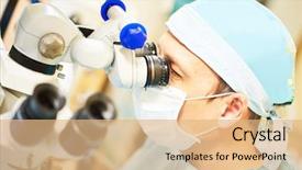  Presentation with eye surgery - Presentation design featuring front of eye vision surgery background and a coral colored foreground