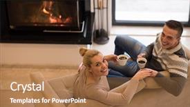  Presentation with romantic birthday couple celebrate - Colorful PPT theme enhanced with front of fireplace at home backdrop and a coral colored foreground