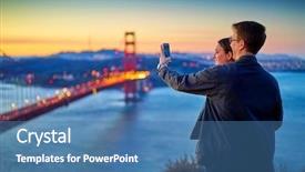  Presentation with focus - Cool new PPT theme with front of golden gate bridge backdrop and a teal colored foreground