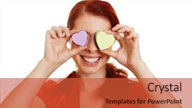  Presentation with hearts - Colorful theme enhanced with woman holding two hearts backdrop and a red colored foreground