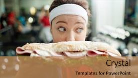  Presentation with wind energy close up portrait - PPT theme having front of her face eating background and a coral colored foreground