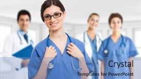  Presentation with nurse team - Presentation design having front of her medical background and a teal colored foreground