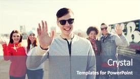  Presentation with african people - Beautiful PPT layouts featuring front of his friends waving backdrop and a ocean colored foreground