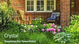  Presentation with home gardening - PPT theme featuring front of home with chairs background and a tawny brown colored foreground