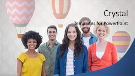  Presentation with hot air balloons - Presentation theme with full flight purple - group of people standing background and a lemonade colored foreground