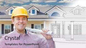  Presentation with contractor - Beautiful PPT theme featuring front of house drawing gradation backdrop and a light blue colored foreground