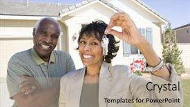  Presentation with senior couple - PPT theme consisting of front of house for sale background and a mint green colored foreground