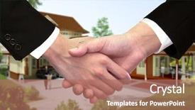  Presentation with hand shake - Cool new slides with front of new home backdrop and a  colored foreground