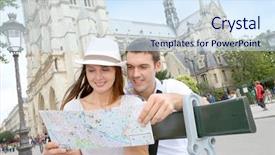  Presentation with church building - Theme with front of notre dame background and a sky blue colored foreground