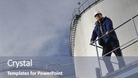  Presentation with oil tanks - Audience pleasing presentation design consisting of front of oil-storage-tank backdrop and a gray colored foreground