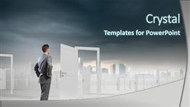  Presentation with decision making - Cool new PPT layouts with front of opened door backdrop and a tawny brown colored foreground