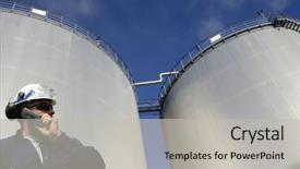  Presentation with oil tanks - Cool new presentation theme with front of refinery oil backdrop and a light gray colored foreground