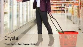  Presentation with supermarket refrigerator - Colorful PPT theme enhanced with front of refrigerator carrying basket backdrop and a soft green colored foreground