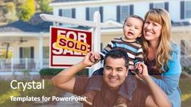  Presentation with real estate for sale - Amazing PPT theme having front of sold home backdrop and a violet colored foreground