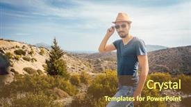  Presentation with small european robin erithacus rubecula - PPT theme consisting of front of southern european landscape background and a  colored foreground