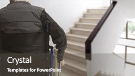  Presentation with wheelchair - Audience pleasing theme consisting of front of staircase barrier backdrop and a dark gray colored foreground