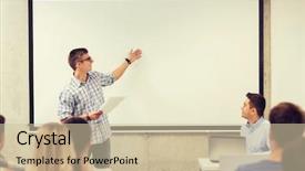  Presentation with high technology - Colorful slide set enhanced with front of students and teacher backdrop and a soft green colored foreground