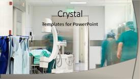  Presentation with mobile phones and hospital - Colorful PPT theme enhanced with front of surgery blurred backdrop and a light gray colored foreground