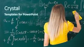  Presentation with mathematical physics - Audience pleasing presentation consisting of mathematical physics - young female student in front backdrop and a ocean colored foreground