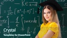  Presentation with worried female college student for health check up - Slide deck consisting of master hat book - young female student in front background and a ocean colored foreground