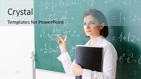  Presentation with math teacher - Slide set with female math teacher in front background and a light blue colored foreground