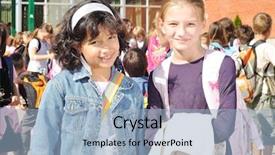  Presentation with summer school - Presentation theme consisting of school outdoor summer to fall background and a light blue colored foreground