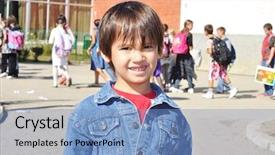  Presentation with summer school - Colorful presentation theme enhanced with school outdoor summer to fall backdrop and a teal colored foreground