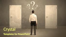  Presentation with question marks - Theme consisting of front of two door background and a  colored foreground