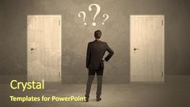  Presentation with decision - Theme consisting of front of two door background and a violet colored foreground