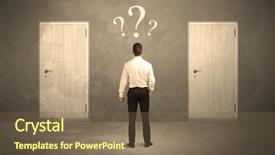  Presentation with question marks - Colorful slides enhanced with front of two door backdrop and a violet colored foreground