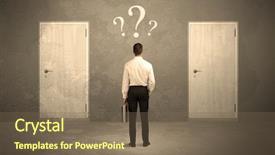  Presentation with question marks - Cool new theme with front of two door backdrop and a violet colored foreground