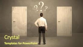  Presentation with decision - PPT theme enhanced with front of two door background and a violet colored foreground