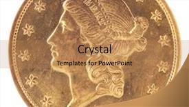  Presentation with liberty - PPT theme having front of us liberty twenty dollar gold coin on white background background and a coral colored foreground