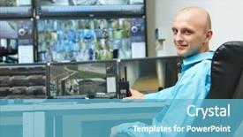  Presentation with video surveillance - Beautiful PPT theme featuring front of video monitoring surveillance backdrop and a light blue colored foreground