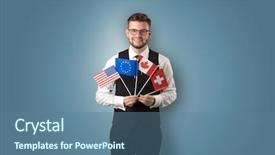  Presentation with student - Theme having union free - cheerful student standing in front background and a ocean colored foreground