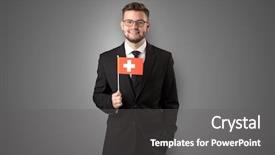  Presentation with broken wall american flag - Slide deck with free switzerland - cheerful student standing in front background and a  colored foreground