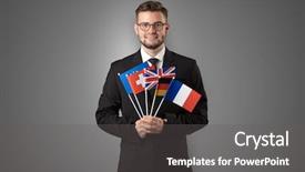  Presentation with european union - Slide deck featuring design european union - cheerful student standing in front background and a gray colored foreground