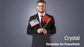  Presentation with broken wall american flag - Audience pleasing theme consisting of usa japan - cheerful student standing in front backdrop and a gray colored foreground