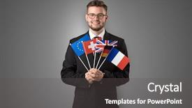  Presentation with national flag of chicago - Cool new presentation theme with design european union - cheerful student standing in front backdrop and a dark gray colored foreground