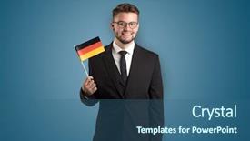  Presentation with broken wall american flag - Cool new PPT layouts with design european union - cheerful student standing in front backdrop and a ocean colored foreground